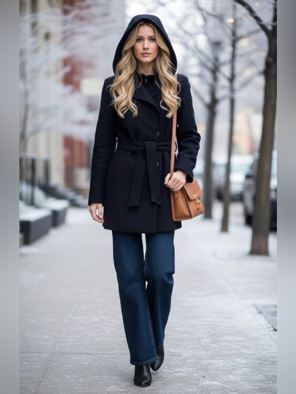 Aritzia BABATON Black Hooded Wool/Cashmere Blend Belted Trench Coat